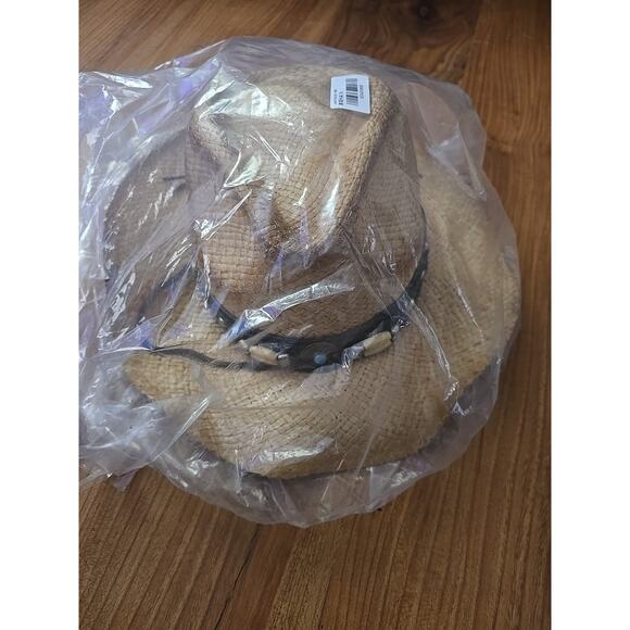 Western Style Round Cowboy Straw Hat Ladies Fedora Chin Cord XL Turquoise Gem - Picture 6 of 6